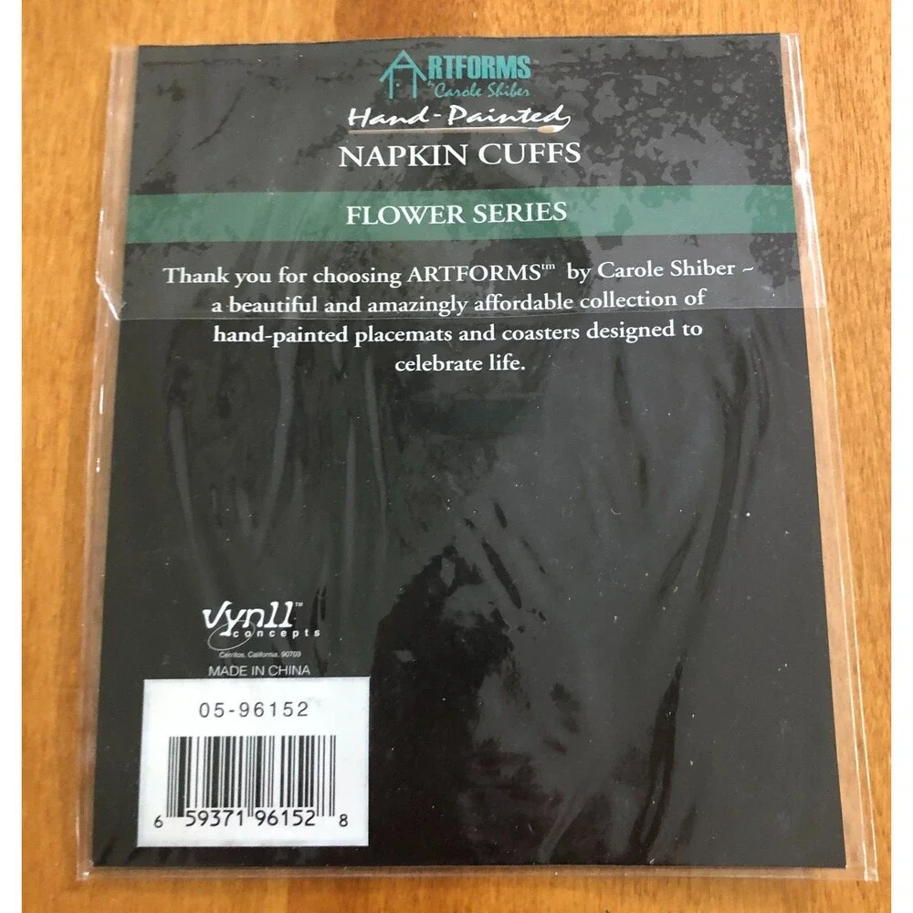 Carole Shiber Artforms Hand Painted Floral Napkin Cuffs Rings Set of 4 NEW